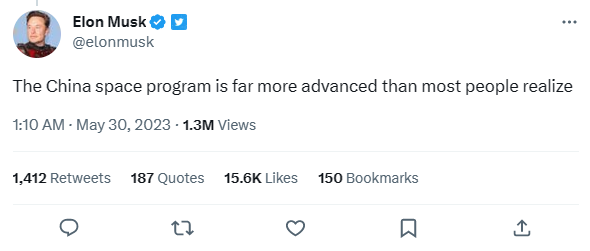 马斯克推特称中国航天工程计划比大多数人意识的更加超前